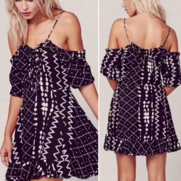 TULAROSA Revolve Tionesta Laced Dress Black/White Off Shoulders Viscose size XS - Picture 1 of 16